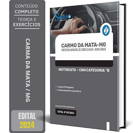 Apostila Prefeitura de Carmo da Mata MG 2024 - Motorista - CNH Categoria “B"