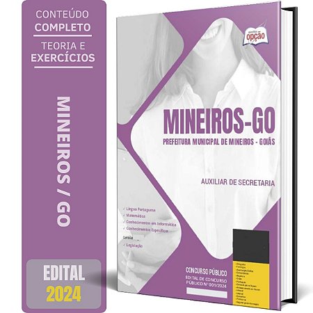 Apostila Prefeitura de Mineiros GO 2024 - Auxiliar de Secretaria