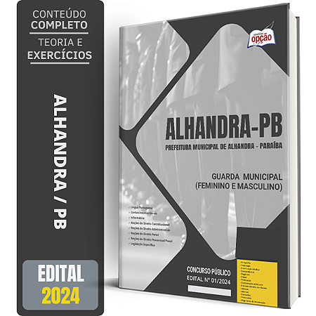 Apostila Prefeitura de Alhandra PB 2024 - Guarda Municipal (Feminino e Masculino) - GCM