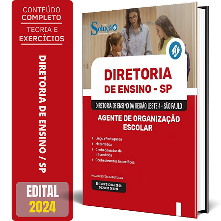 Apostila Diretoria de Ensino da Região Leste 4 SP 2024 - Agente de Organização Escolar