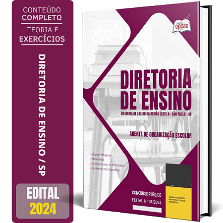 Apostila Diretoria de Ensino da Região Leste 4 SP 2024 - Agente de Organização Escolar