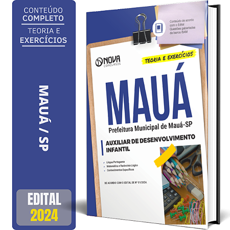 Apostila Prefeitura de Mauá SP 2024 - Auxiliar de Desenvolvimento Infantil