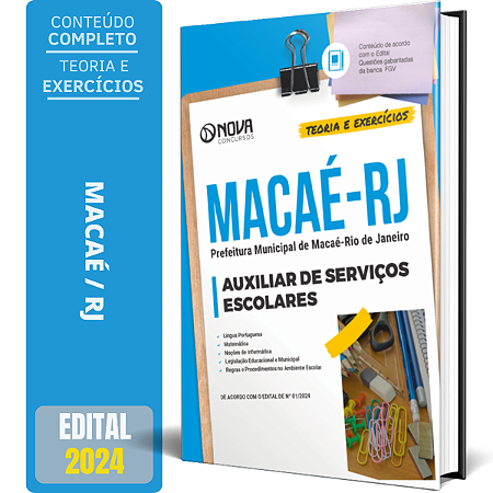 Apostila Prefeitura de Macaé RJ 2024 - Auxiliar de Serviços Escolares