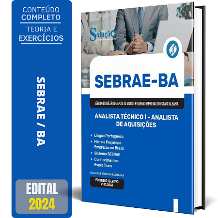 Apostila SEBRAE BA 2024 - Analista Técnico I - Analista de Aquisições