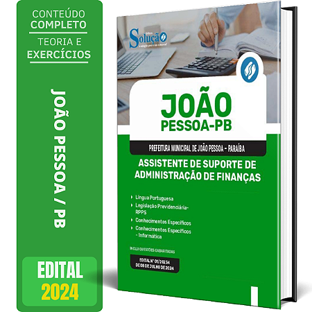 Apostila Prefeitura de João Pessoa PB 2024 - Assistente de Suporte de Administração de Finanças