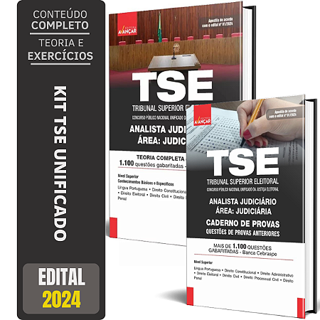 Kit Apostila Tse Unificado 2024 - Analista Área Judiciária + Questões