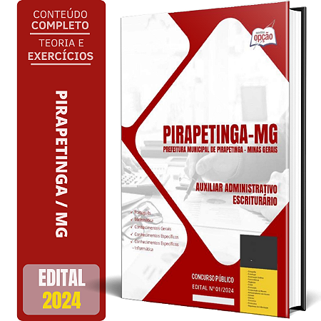 Apostila Prefeitura de Pirapetinga MG 2024 - Auxiliar Administrativo/Escriturário