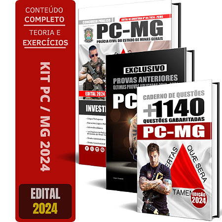 Kit Apostila PC MG 2024- INVESTIGADOR + Provas + Testes