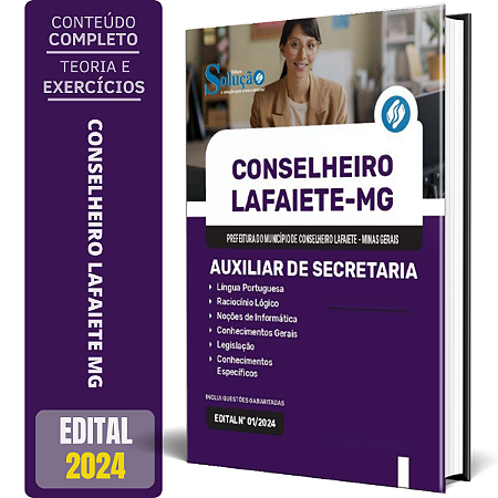 Apostila Prefeitura de Conselheiro Lafaiete MG 2024 - Auxiliar de Secretaria