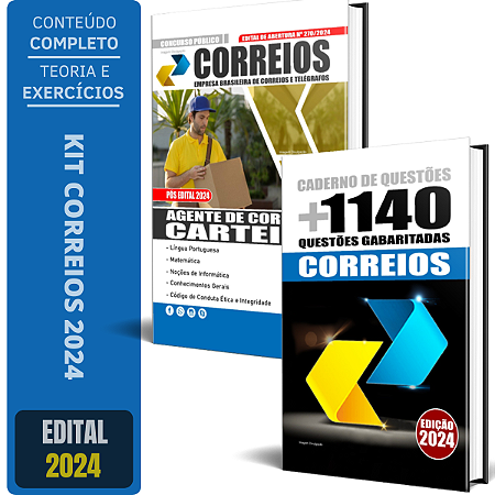 Kit Apostila Correios 2024 - Agente Dos Correios - Carteiro + Caderno De Questões