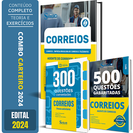 KIT Correios 3 em 1 (Apostila Agente de Correios - Carteiro 2024 + Questões Comentadas + Gabaritadas)