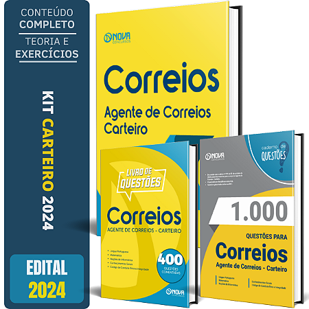 Kit Apostila Agente De Correios 2024 - Carteiro + Questões Comentadas + Gabaritadas - Nova Concursos