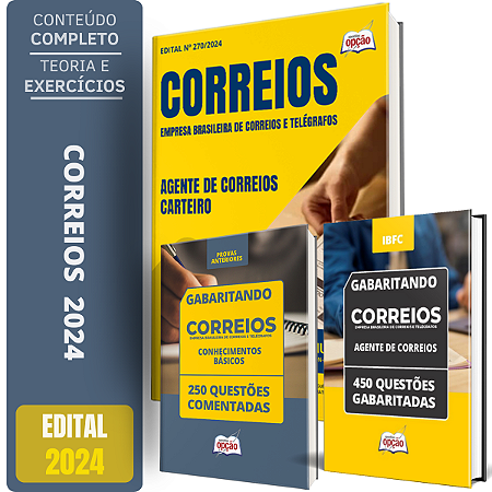 Kit Agente de Correios 2024 - Apostila Carteiro + Questões Comentadas + Gabaritadas