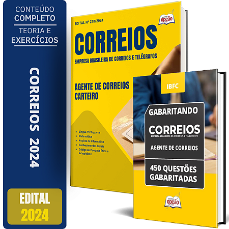 Kit Concurso Agente De Correios 2024 - Apostila Carteiro + Caderno De Exercícios