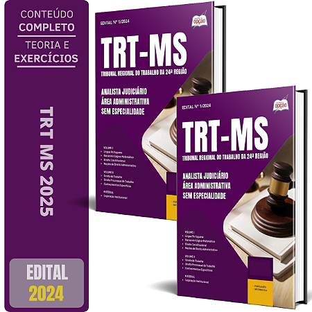 Apostila TRT MS 2025 - Analista Judiciário - Área Administrativa - Sem Especialidade