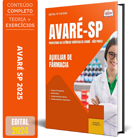Apostila Prefeitura de Avaré SP 2025 - Auxiliar de Fármacia