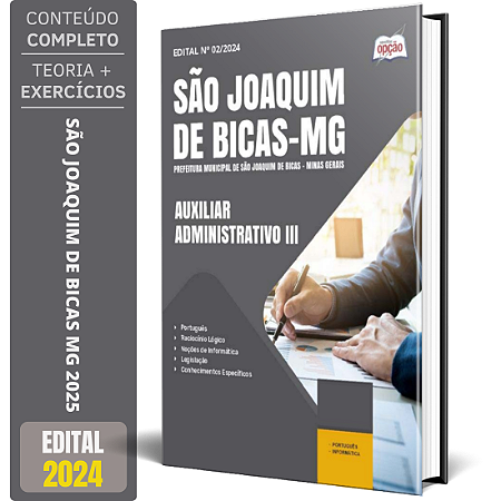 Apostila Prefeitura de São Joaquim de Bicas MG 2025 - Auxiliar Administrativo III