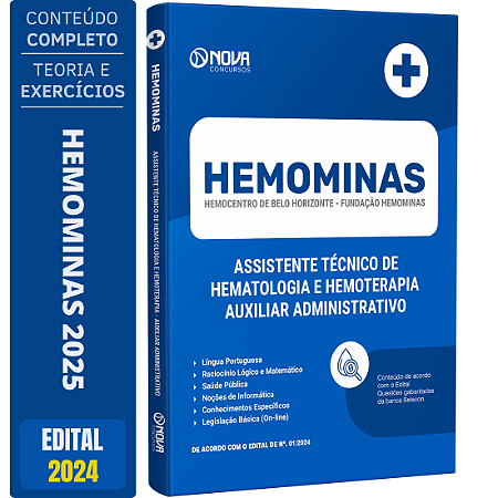 Apostila HEMOMINAS 2024 - Assistente Técnico de Hematologia e Hemoterapia (ATHH) - Auxiliar Administrativo