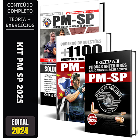 Kit Apostila Pm Sp 2025 - Soldado + Questões + Provas Anteriores Pm