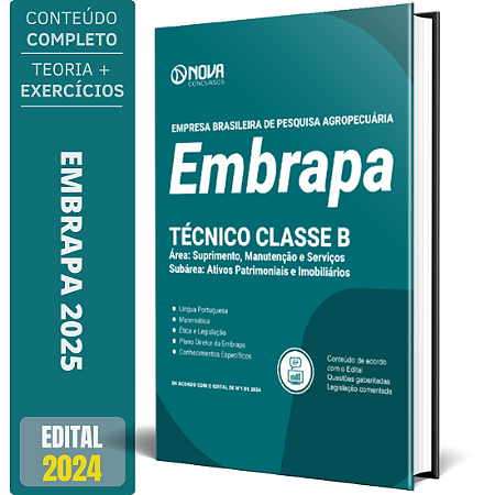 Apostila EMBRAPA 2025 - Técnico Classe B - Área: Suprimento, Manutenção e Serviços – Subárea: Ativos Patrimoniais