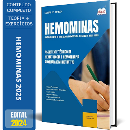 Apostila Hemominas 2025 - Assistente Técnico de Hematologia e Hemoterapia - Auxiliar Administrativo
