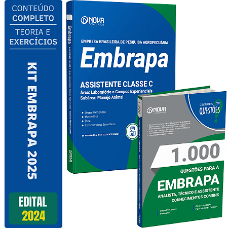 Combo EMBRAPA 2025 - Apostila Assistente Classe C – Manejo Animal + Caderno de Questões