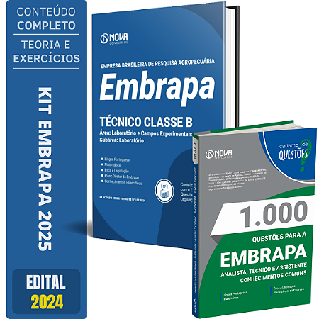 Combo EMBRAPA 2025 - Apostila Técnico Classe B - Laboratório + Caderno de Questões