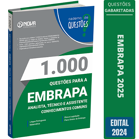 Livro 1.000 Questões Concurso EMBRAPA - Analista, Técnico e Assistente (Conhecimentos Gerais)