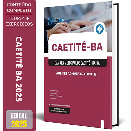 Apostila Câmara de Caetité BA 2025 - Agente Administrativo I e II