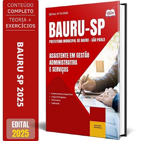 Apostila Prefeitura de Bauru SP 2025 - Assistente em Gestão Administrativa e Serviços