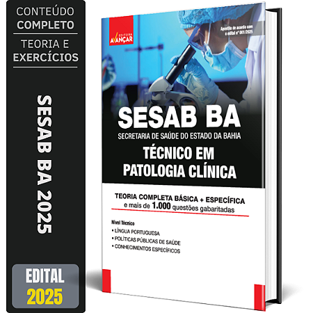 Apostila Concurso Sesab Ba 2025 - Técnico Em Patologia Clínica