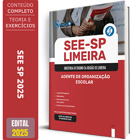 Apostila SEE SP Limeira 2025 - Agente de Organização Escolar