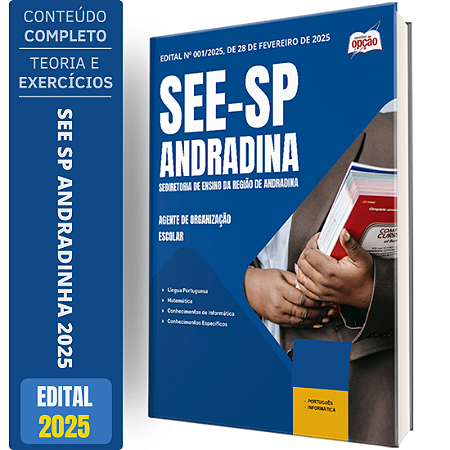 Apostila SEE SP Andradina 2025 - Agente de Organização Escolar