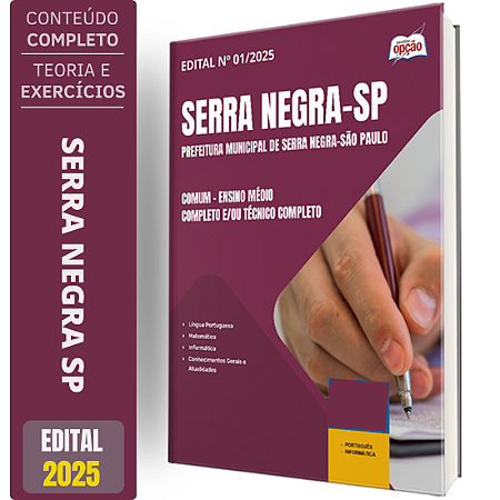 Apostila Prefeitura de Serra Negra SP 2025 - Comum - Ensino Médio Completo e/ou Técnico Completo