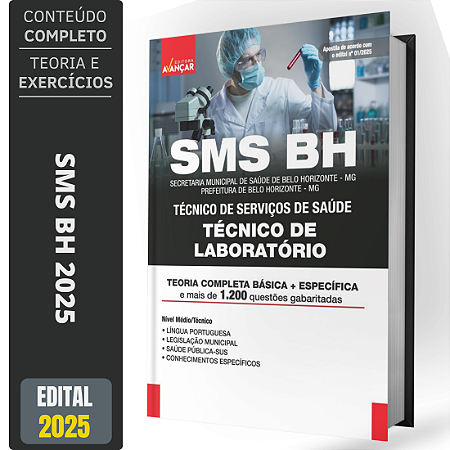 Apostila Concurso Sms Bh 2025 - Técnico De Laboratório
