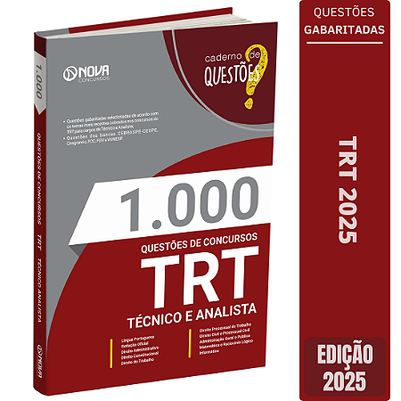 Livro 1.000 Questões Gabaritadas para o Tribunal Regional do Trabalho - Técnico e Analista 2025