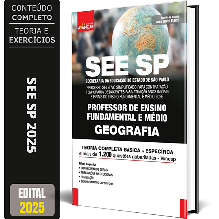 Apostila SEE SP 2025 - Professor de Geografia - Temporário