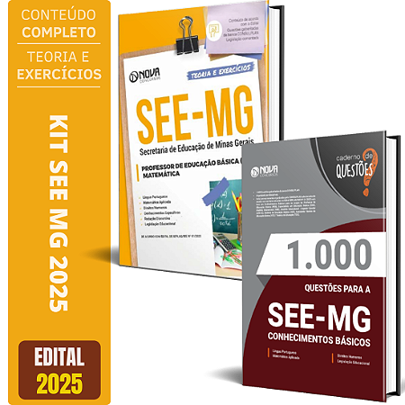Kit Apostila SEE-MG 2025 - Professor de Educação Básica (PEB) - Matemática + Testes