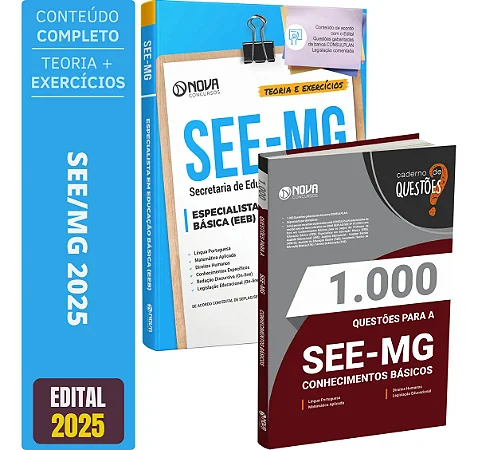 Kit Apostila SEE MG 2025 - Especialista Educação Básica EBB + Testes