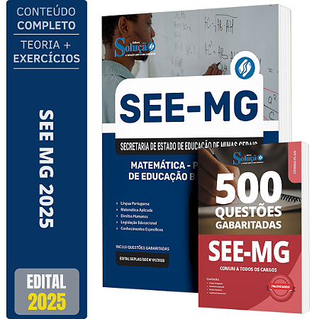 Kit Apostila SEE MG 2025 - Matemática - Professor Educação Básica