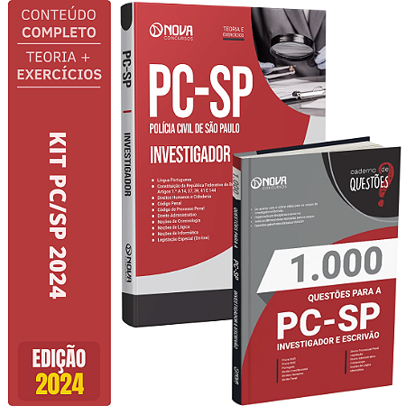 KIT Apostila PC SP 2025 - Investigador de Polícia + Livro 1000 Questões