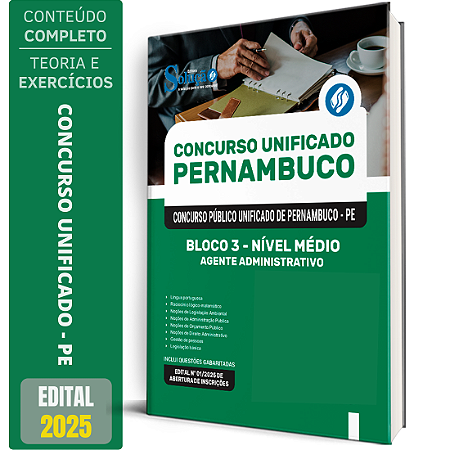 Apostila Concurso Unificado Pernambuco 2025 - Bloco 3 - Nível Médio - Agente Administrativo