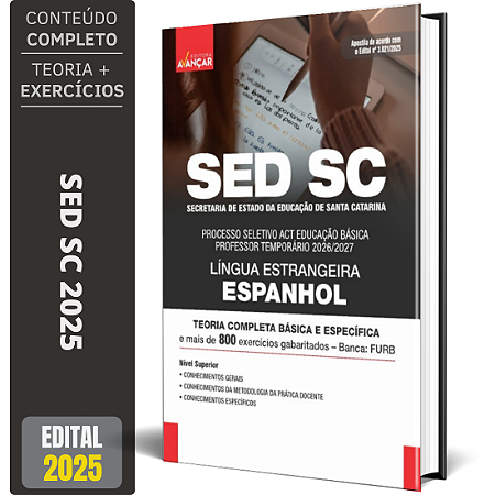 Apostila SED SC 2025 - Professor Temporário - Espanhol