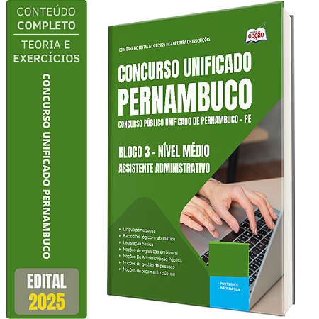 Apostila Concurso Unificado Pernambuco 2025 - Bloco 3 - Nível Médio - Assistente Administrativo