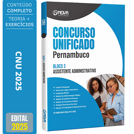 Apostila Concurso Unificado Pernambuco 2025 - Bloco 3 - Nível Médio - Assistente Administrativo