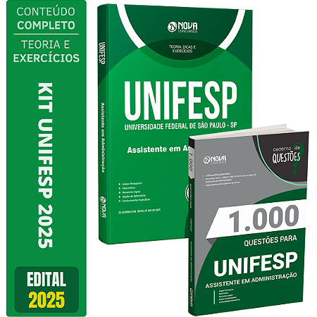 Kit Apostila + Caderno de Testes UNIFESP 2025 - Assistente em Administração