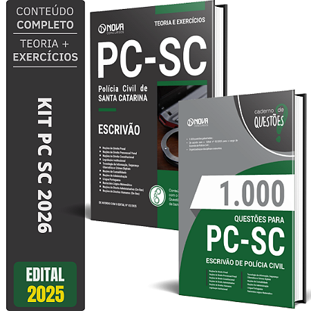 Kit Apostila PC SC 2026 - Escrivão De Polícia Civil + Testes