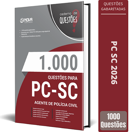 Livro 1000 Questões Gabaritadas para PC SC 2025 - Agente de Polícia Civil