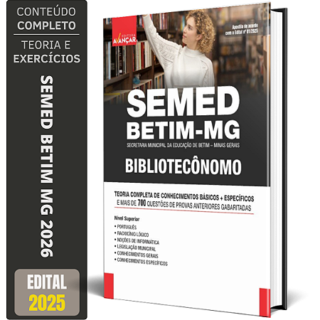 Apostila SEMED Betim Mg 2026 - Bibliotecônomo