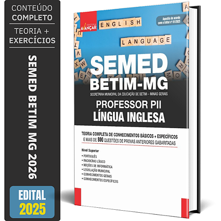 Apostila Semed Betim Mg 2026 - Professor P2 - Língua Inglesa